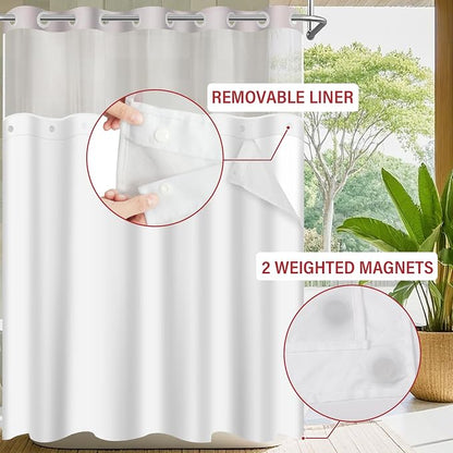 No Hook Shower Curtain with Snap in Liner Set, Red, 71x86 | Waterproof Fabric for Bathroom, Modern Hotel Style Ombre Design, Mesh Top Window, Machine Washable, Quick Install