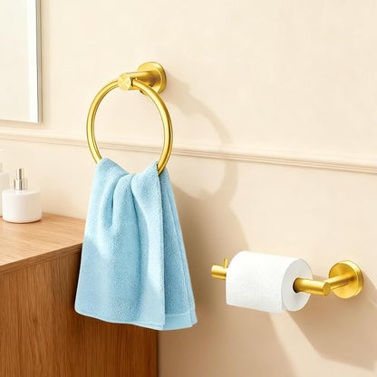 Bathroom Hand Towel Ring Gold Brushed Gold Towel Ring Toilet Paper Holder Wall Mount Brushed Gold Toilet Paper Holder SUS304 Stainless Steel 2pc (2, 2-Black)