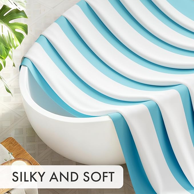 AmazerBath Blue Vertical Stripes Shower Curtain, Cute Blue Stripe Bathroom Shower Curtain with 12 Shower Curtain Hooks, Rustic Fabric Blue and White, 72x72 Inches
