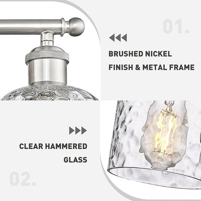 zeyu 27 Inch 4-Light Bathroom Wall Light, Brushed Nickel, ZJF63B-4W BN | Clear Hammered Glass Shade, Over Mirror Vanity Light, Modern Bathroom Lighting
