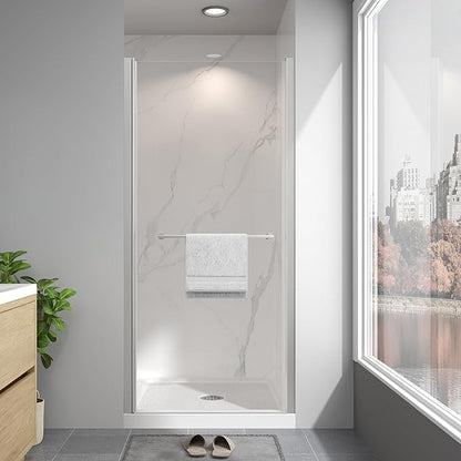 32"-34" W x 72" H Frameless Pivot Shower Door Brushed Nickel | 1/4"(6mm) SGCC Tempered Glass with Explosion-Proof Film &Nano Coating,Customizable Width