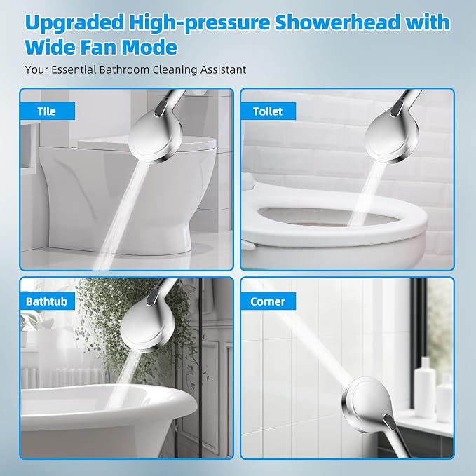 Hibbent All Metal CUPC Certified Shower Head, 8'' High Pressure Rainfall Shower Head, Handheld Showerhead Combo, 12'' Adjustable Extension Arm, 10 Sprays, 71'' Shower Hose, Showerhead Holder, Chrome