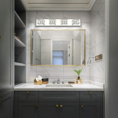 4 Lights Bathroom Vanity Light - Crystal Modern Vanity Lights for Bathroom - Dimmable 24W LED Chrome Bath Light Fixtures Over Mirror Cool White Light