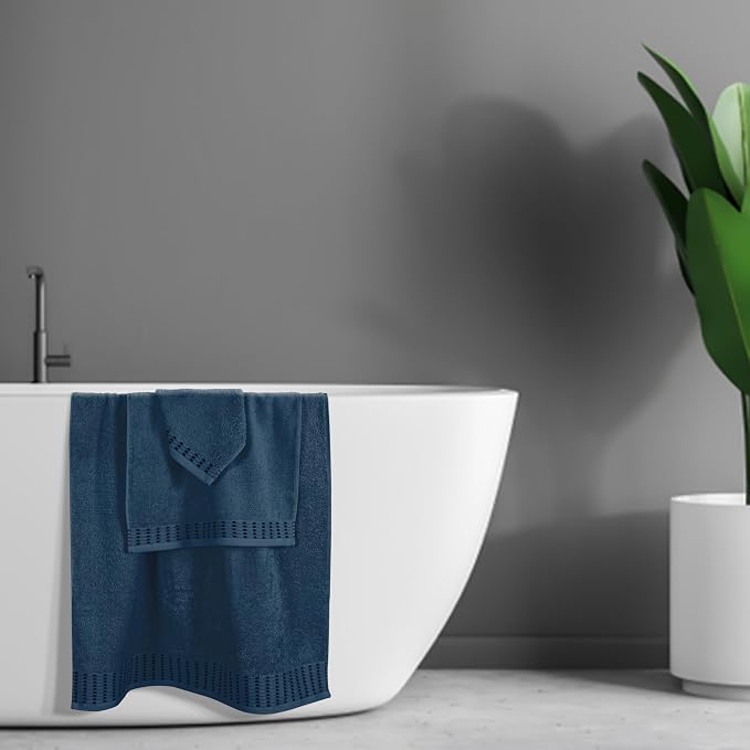 Ultra Soft 3 Pack Cotton Towel Set, Contains a Bath Towels 28x55 inch, a Hand Towels 16x24 inch & a Wash Coths 12x12 inch, Ideal Everyday use, Compact & Lightweight - Mineral Blue