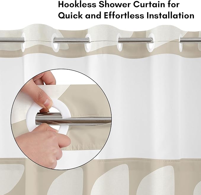 Americanflat 72x75 Hookless Shower Curtain - Water-Resistant Modern Shower Curtain with Sheer Panel, Snap-in Liner, and Durable Grommets - 100% Polyester - Warm Beige and Ivory