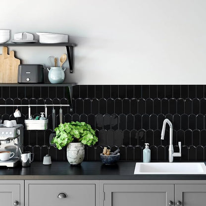 Vamos Tile Peel and Stick Backsplash,Thicker Design, Black,10 Sheets | Self Adhesive Vinyl Wall Tiles with Dark Gray Grout, Stick on Backsplash for Kitchen, Bathroom, RV
