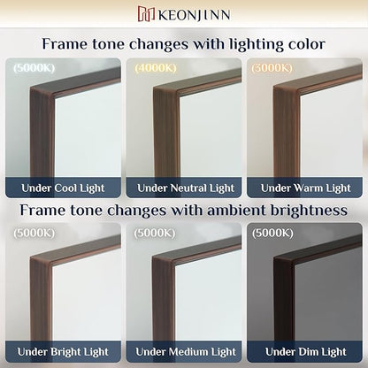 Keonjinn 16 x 20 Inch Small Stainless Steel Framed Mirror, Brushed Bronze Bathroom Vanity Mirror, Anti-Rust, Curved Edge, Shatter-Proof Tempered Glass, Square Rectangle Wall Mirrors for Over Sink
