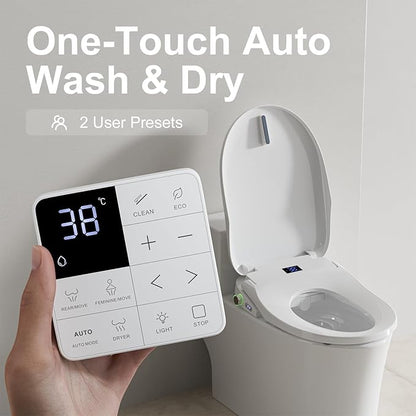 Bidet Toilet Seat Elongated,Instant Heating, Feminine Wash And Front And Rear Wash, Adjustable Temperature, Wireless Remote Control, Self-Cleaning Nozzle, LED Light, Slow-Down Function,Easy To Install