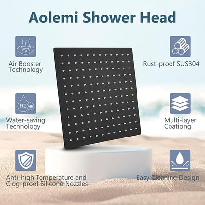 Aolemi Shower Faucet Set, High Pressure Shower System with 2-in-1 Handheld Sprayer, Wall Mount Fixture Combo with Rough-in Valve, 12 Inch Shower Head, Matte Black