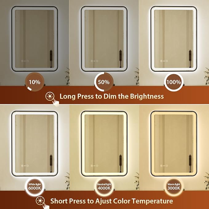 24x32 Inch Black Framed LED Bathroom Mirror with Lights,Smart Bathroom Mirror,Motion Sensor,Anti-Fog,Stepless Dimmable & 3 Colors,Memory,Vanity Mirror for Wall