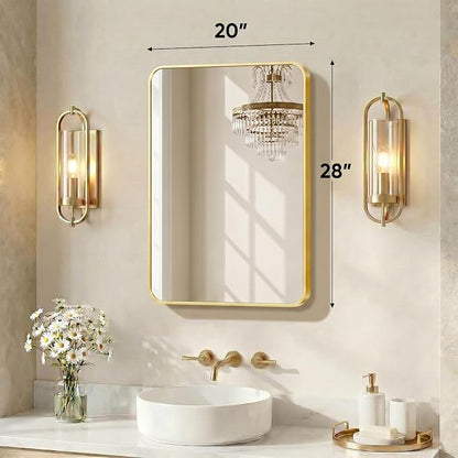 Sweetcrispy Bathroom Mirror, Vanity Mirrors for Wall, 20x28 Inch | Matte Metal Frame, Rounded Rectangle, Over Sink Home Decor, Living Room Bedroom, Gold