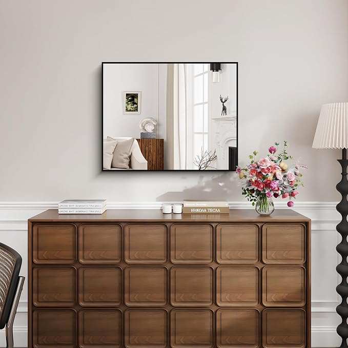KOCUUY Black Mirror, 24x30 Inch Rectangle Bathroom Mirror for Over Sink, HD Tempered Glass, Anti-Rust Frame, Modern Design for Bathroom, Bedroom, Living Room, Entryway, Hang Horizontal/Vertical