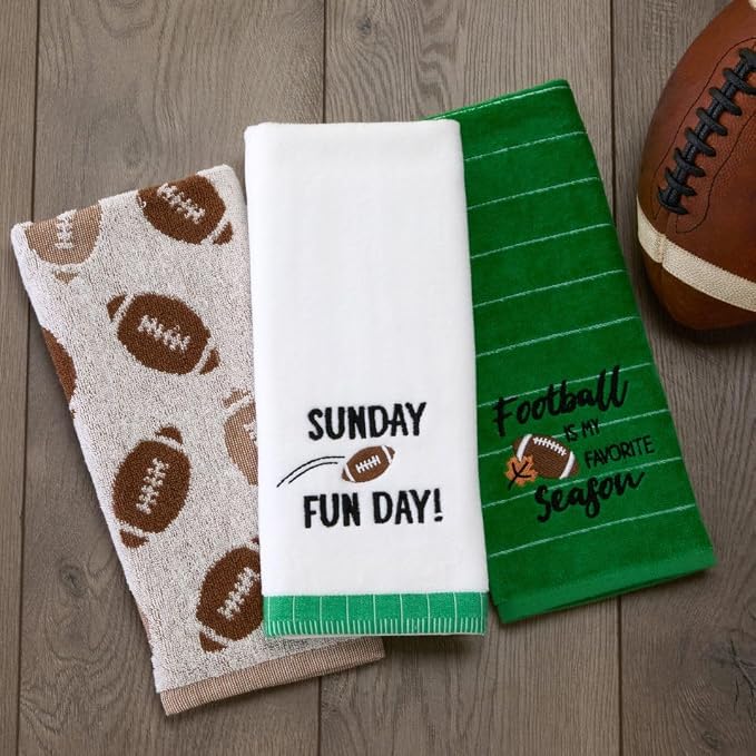SKL Home Sunday Fun Day 2pc Hand Towel Set for Bath/Kitchen/Bar & Gift, Optic White