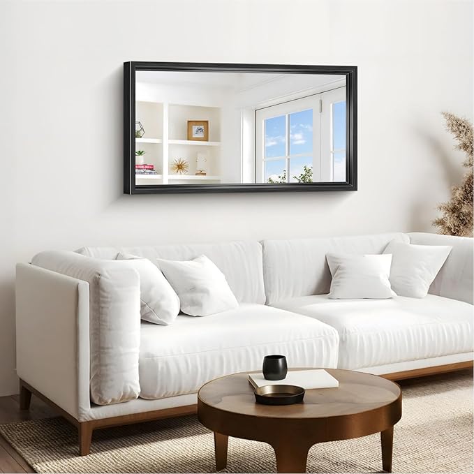 Bathroom Mirror, 42 x 24 Inch Brushed Black Rectangle Mirror, 0.6" Thickened Deep Frame Vanity Mirrors for Bathroom Sink, Shatterproof Tempered Glass, Antirust, Horizontally or Vertically