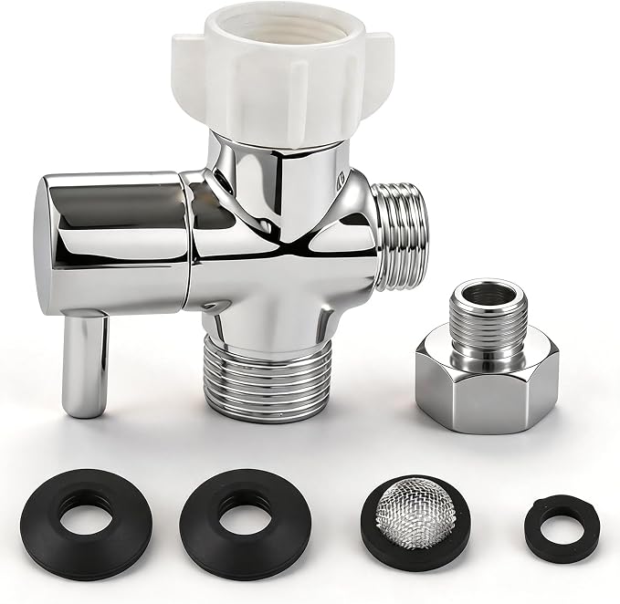 Bidet T Adapter with Shut off Valve,Solid Brass T Valve for Bidet Toilet 7/8” X 7/8” X 1/2”or 3/8”,Tee Connector Bidet Attachment for Toilet