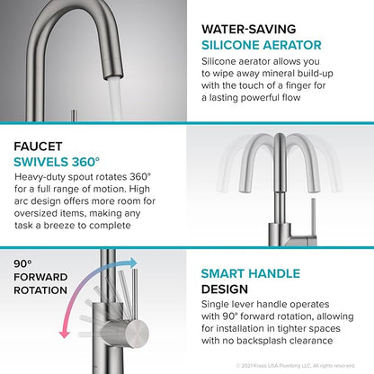 KRAUS Oletto Single Handle Kitchen Bar Faucet in Chrome Finish, KPF-2600CH