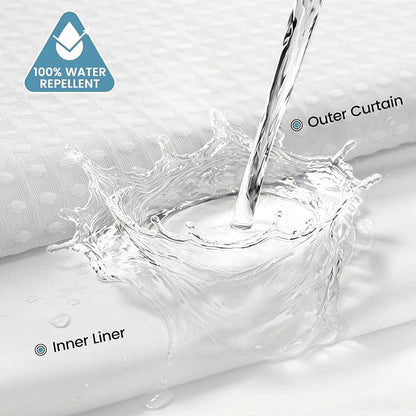 EUTXL Heavyweight No Hook Shower Curtain with Liner, White,71x80 | Snap in Liner, 256GSM Thick Waffle Fabric, Hotel Luxury Spa, Corner Magnets, Quick Dry, Waterproof & Washable, Long Size