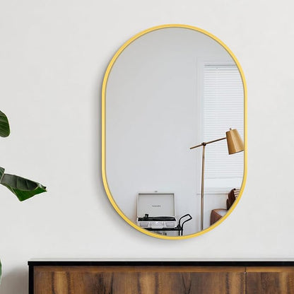 28x20 Gold Oval Bathroom Mirror for Over Sink, Aluminum Frame | HD Reflection No Distortion, Aluminum Frame, Mounting Hardware for Vertical or Horizontal Mount
