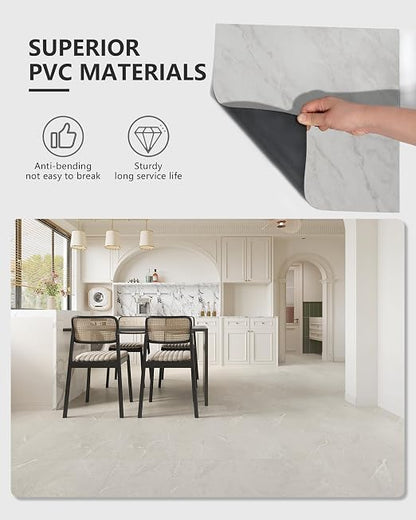 12" x 12" Peel and Stick Floor Tile, 10 Tiles Water-Resistant Vinyl Flooring, Grayish White Marble Peel and Stick Tile for Kitchen, Bedroom, Self Adhesive DIY Floor Tiles