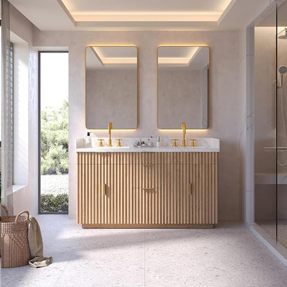 60 inch Double Sink Bathroom Vanity with Countertop,2 Rectangular Porcelain Sink, Solid Wood, 1.5 inch Carrara White Quartz, 4 Soft Closing Doors,3 Dovetail Drawers,2 Tilt Drawer