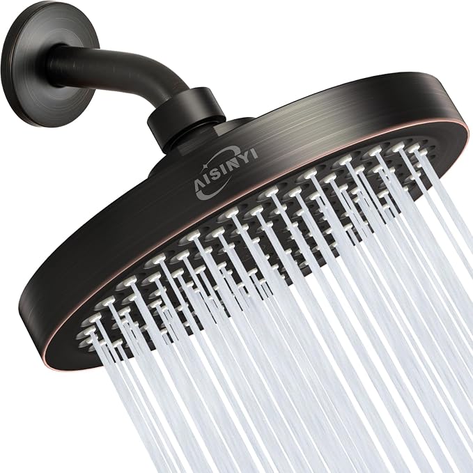 6" Rain Shower Head & 6" Shower Arm, Luxe Oil Rubbed Bronze Finish | High Pressure 6 Inch Fixed Showerhead, Adjustable Replacement, 90 Nozzles, Removable Restrictor, Tool-Free Easy to Install