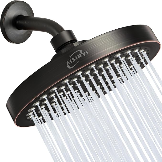 6" High Pressure Rain Shower Head, Luxury Oil Rubbed Bronze Finish | 6 Inch Fixed Bathroom Showerhead, Adjustable Replacement, 90 Anti-Clog Nozzles, Removable Restrictor, Tool-Free Easy Install