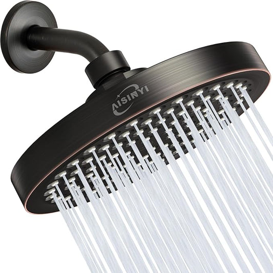 6" High Pressure Rain Shower Head, Luxury Oil Rubbed Bronze Finish | 6 Inch Fixed Bathroom Showerhead, Adjustable Replacement, 90 Anti-Clog Nozzles, Removable Restrictor, Tool-Free Easy Install