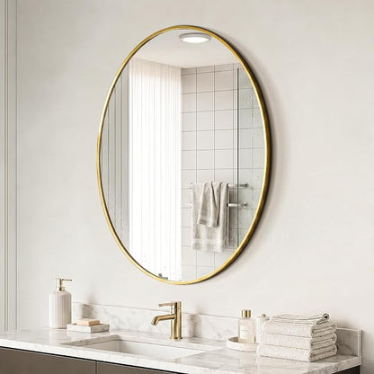 Oval Bathroom Mirror for Wall, 24"x32" Gold Bathroom Vanity Mirror | HD Shatterproof Glass, Metal Framed, Oval Vanity Mirrors for Bathroom, Bedroom, Living Room, Entryway, Horizontal or Vertical