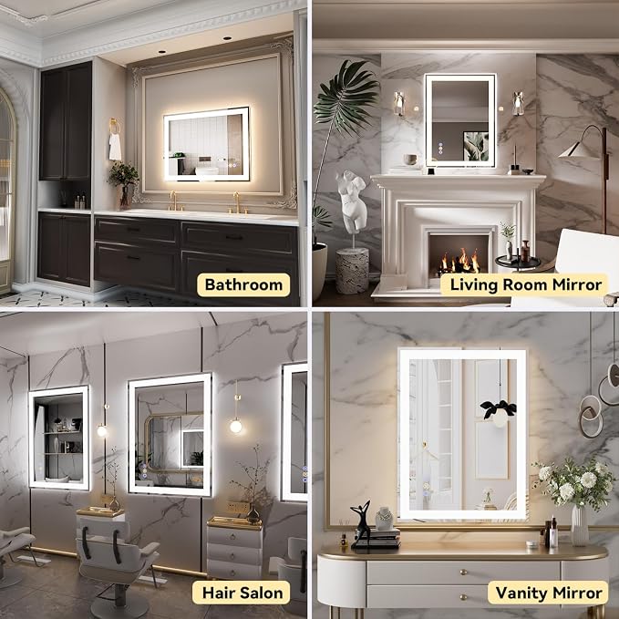 20x28 LED Bathroom Mirror, 6000LM, Separate Front and Back Lights | UL Certified,Shatter-Resistant Tempered Glass,Auto-Off Defogger,3 Color Modes,Smooth Dimming,Smart Memory Setting