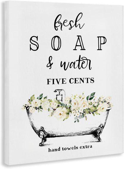 Stupell Industries 'Fresh Soap & Water Bath Tub'| Canvas Art | Stupell Industries | 16 x 20 Inches, Easy to Hang and Sturdy, Made in USA, by Lettered and Lined