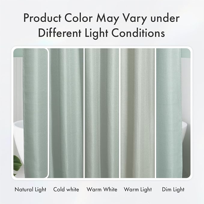 AmazerBath Grayish Green Shower Curtain Waffle Textured, Fabric Shower Curtain Dusty Green Thick Heavy Duty 240GSM Hotel Quality Bathroom Shower Curtains, Premium Polyester, 72 x 72 Inches