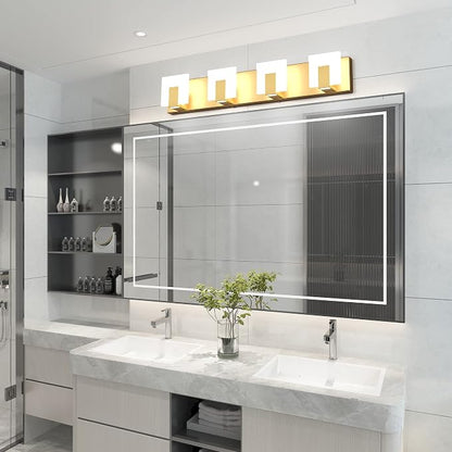 Aipsun Gold Vanity Lights for Bathroom Modern LED 4 Lights Bathroom Vanity Lights Up and Down Wall Light Fixtures 6000K