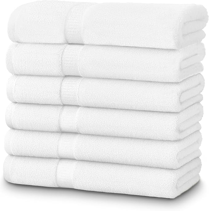 ZUPERIA 6-Pack Bath Towels - 30" x 60" - 100% Cotton Large Bath Towels - Soft & Absorbent for Bathroom, Pool, Gym, Spa, and Hotel Use (White)