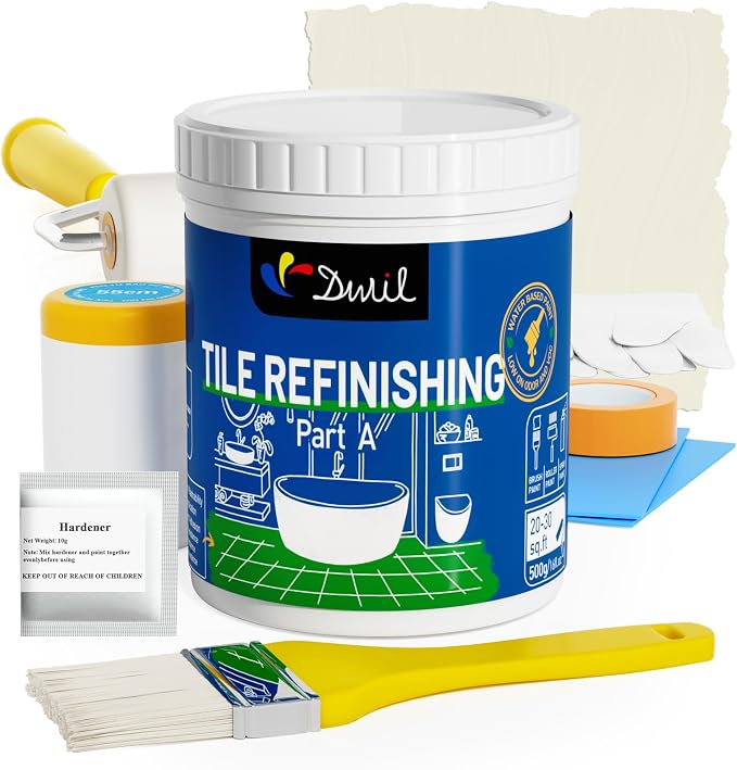 DWIL Tub Paint, Tub and Tile Refinishing Kit with Tools, White Bathtub Paint Water Based &Low Odor, Easy to Use for Sink Bathroom Shower, Vanilla White, 25-30sq.ft