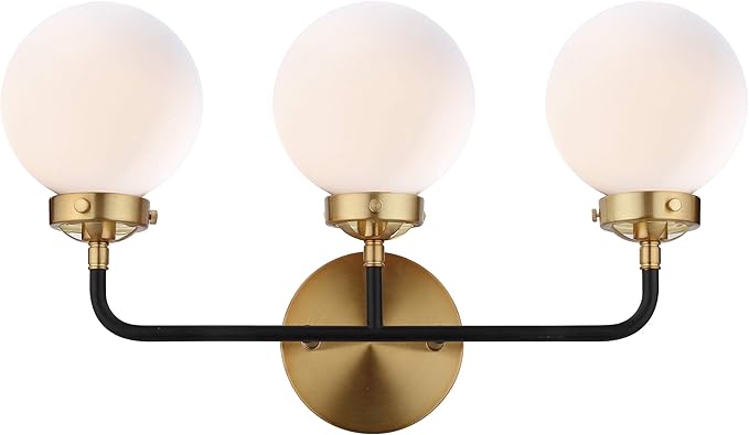 JONATHAN Y 22" Brass Gold/Black/White 3-Light LED Wall Sconce Vanity Lighting, Clear Glass Globe Shade Modern Contemporary Sconce for Bathroom Mirror, Hallway, UL Listed (JYL9058B)