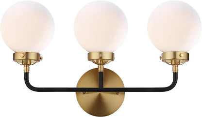 JONATHAN Y 22" Brass Gold/Black/White 3-Light LED Wall Sconce Vanity Lighting, Clear Glass Globe Shade Modern Contemporary Sconce for Bathroom Mirror, Hallway, UL Listed (JYL9058B)