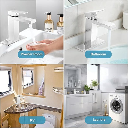 Chrome Bathroom Faucet Single Handle Single Hole Bathroom Sink Faucet with Pop-Up Drain and Deck, for Basin Mixer Tap RV Sink Farmhouse