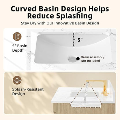YESHOMY 30" Bathroom Vanity with Sink, Marble-Look Countertop, Natural Wood | Freestanding Storage Cabinet with Ceramic Basin, Tilt-Out Drawer and Additional Drawers for Bathroom