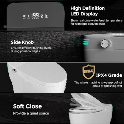 Smart Toilet with Bidet Built In ADA Height 17.7", One Piece Tankless Bidet Toilet with Auto Open Close, Foam Shield, Voice Control Modern Elongated Toilet with Heated Seat, Warm Water & Dryer