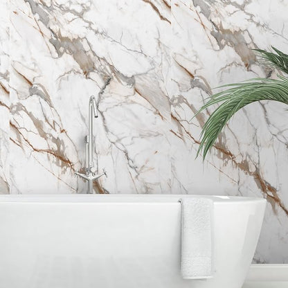 Marble Peel and Stick Waterproof Wall Paneling, 118" x 47" Calacatta Gold Matte Finish Self-Adhesive Backsplash Tile Vinyl Wall Panel for Kitchen Bathroom Wall Decor, Covers 38.75 Sq. Ft.