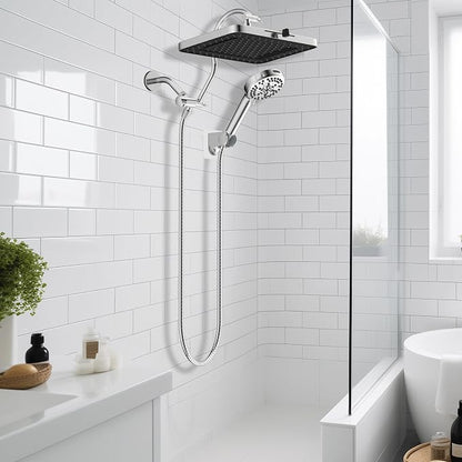 13'' 5-spray Rain Shower Head with 10-Spray Handheld, Chrome | cUPC Certified High Pressure Dual Showerhead Combo, Upgraded Rainfall Shower Head, 12'' Extension Arm, 71'' Hose & Holder