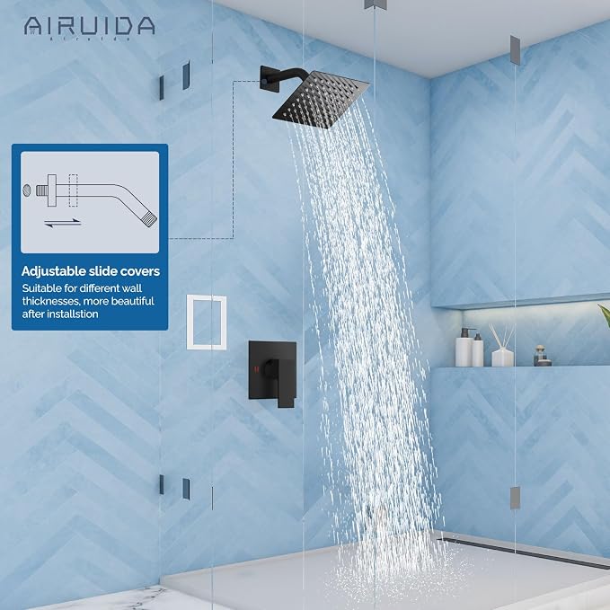 Airuida Shower Faucet Set,6 Inch Shower Valve Kit,Matte Black | Male Threads,Rough-in Valve Shower Trim Kit,Single Handle Control Shower Set