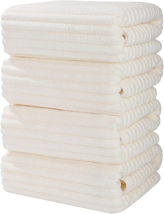Luxury 4-Piece Quick-Dry Bath Towel Set 27.5X 55 Inches – Ultra Soft Microfiber for Bathroom, Bar, Pool, Gym & Travel – Elegant Twill Design