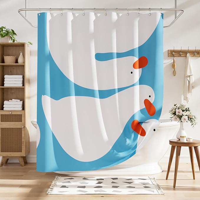 AmazerBath Cute Goose Shower Curtain, Cute Bathroom Shower Curtain Set with 12 Shower Curtain Hooks, Rustic Fabric Shower Curtain, 72x72 Inches