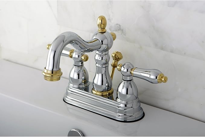 Kingston Brass KB1604AL Heritage 4-Inch Centerset Lavatory Faucet with Metal Lever Handle, Polished Chrome and Polished Brass