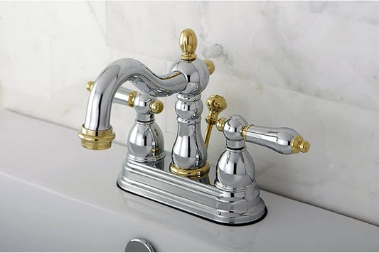 Kingston Brass KB1604AL Heritage 4-Inch Centerset Lavatory Faucet with Metal Lever Handle, Polished Chrome and Polished Brass