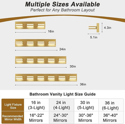 IZORRO LED Modern Bathroom Lights Fixtures(5-Light,Dimmable,360°Rotate),Brushed Glod Acrylic Wall Lighting,Vanity Lights for Bathroom Over Mirror - 6000k 30In （No Assembly Required）