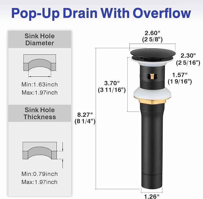Bathroom Faucet with Sprayer, Matte Black Single Hole with Pop-Up Drain | Kablle Single Handle Pull Out 1 or 3 Hole Laundry Bar Basin Faucet with Deck Plate, KBL-7002B-CL