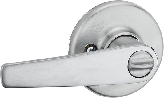 Kwikset Delta Interior Privacy Door Handle with Lock, Door Lever For Bathroom and Bedroom, Satin Chrome Reversible Keyless Turn Lock