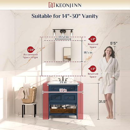 Keonjinn Black Medicine Cabinet with Mirror 14" x 18", Adjustable Shelves | Assembly Required, Suitable for Compact Bathroom, Wall Mount or Recessed, Adjustable Shelves, HD Tempered Glass, Soft Closing